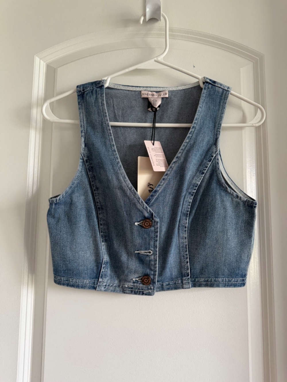 Sincerely Jules Denim Crop Tank Top in Light Blue